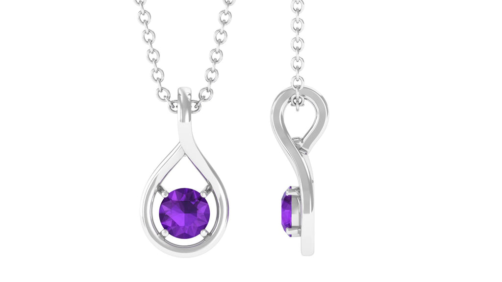 Round Amethyst Solitaire Teardrop Pendant Amethyst - ( AAA ) - Quality - Rosec Jewels
