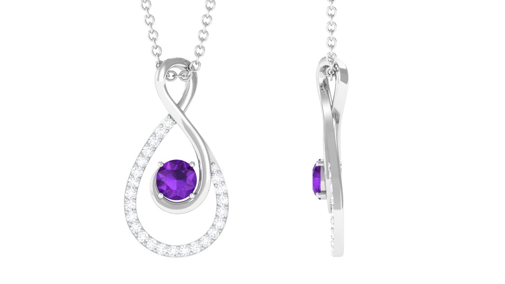 Amethyst and Diamond Teardrop Infinity Pendant Necklace Amethyst - ( AAA ) - Quality - Rosec Jewels