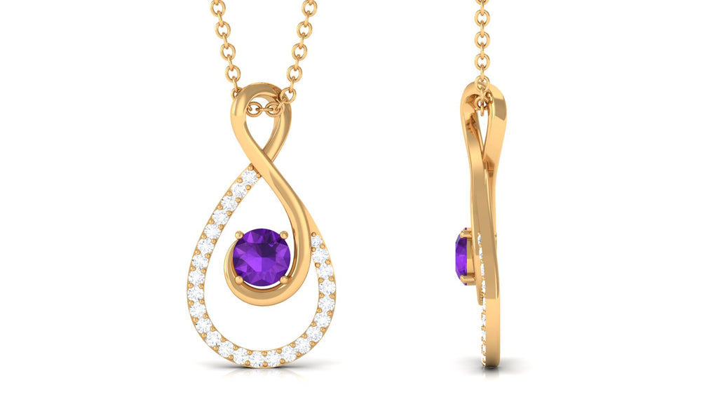Amethyst and Diamond Teardrop Infinity Pendant Necklace Amethyst - ( AAA ) - Quality - Rosec Jewels