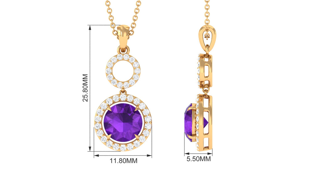 1.75 CT Amethyst and Diamond Halo Dangle Pendant Amethyst - ( AAA ) - Quality - Rosec Jewels