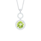 Round Peridot and Diamond Dangle Pendant Peridot - ( AAA ) - Quality - Rosec Jewels