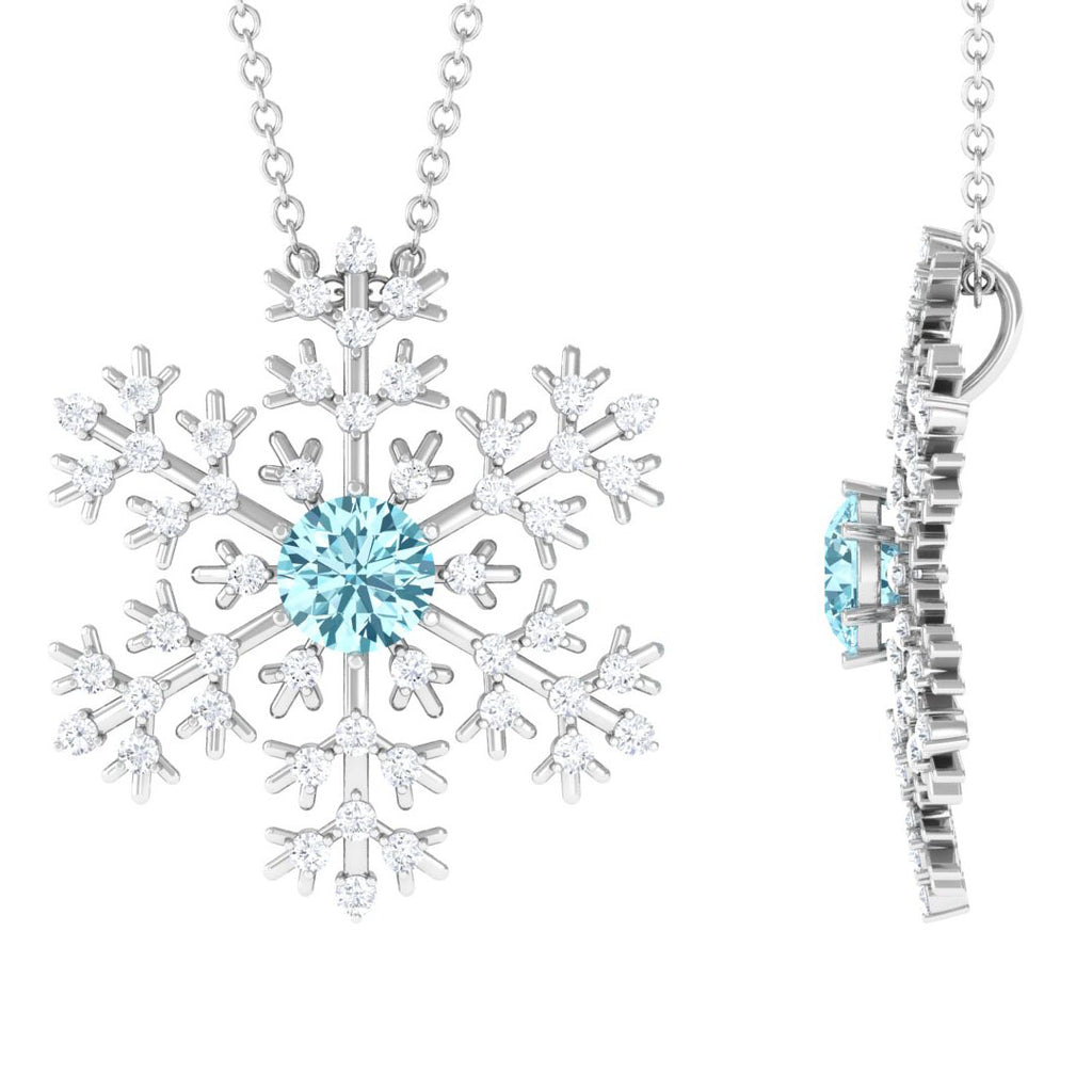 1 CT Snowflake Pendant Necklace with Aquamarine and Diamond Aquamarine - ( AAA ) - Quality - Rosec Jewels