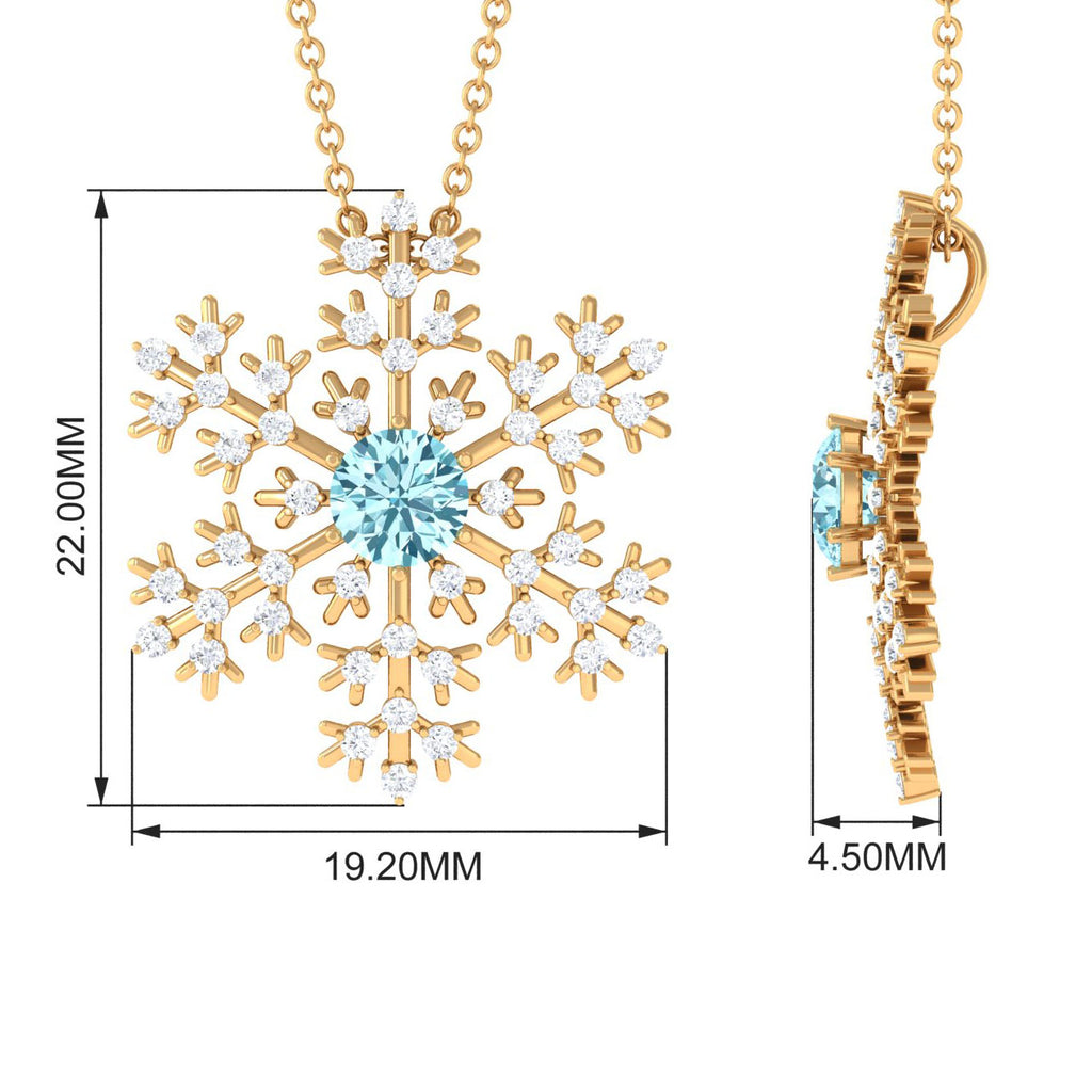 1 CT Snowflake Pendant Necklace with Aquamarine and Diamond Aquamarine - ( AAA ) - Quality - Rosec Jewels