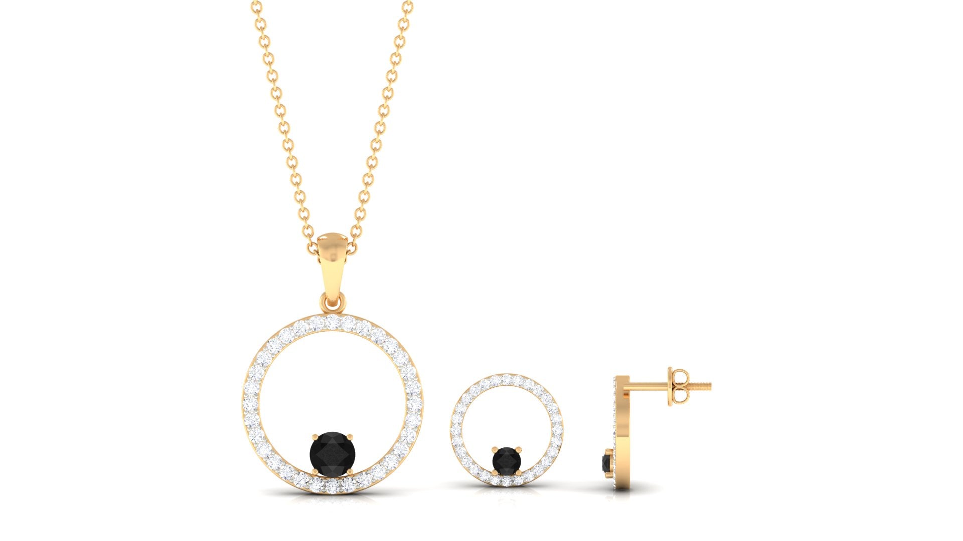1 CT Black Onyx and Moissanite Open Circle Pendant and Earrings Black Onyx - ( AAA ) - Quality - Rosec Jewels