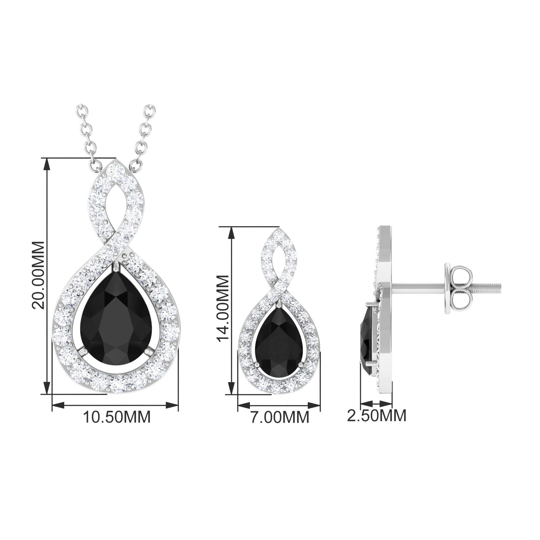 Real Black Onyx Infinity Jewelry Set with Moissanite Black Onyx - ( AAA ) - Quality - Rosec Jewels