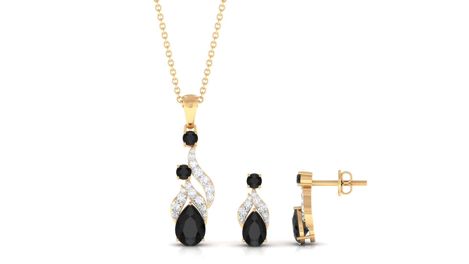 Real Black Onyx Bridal Jewelry Set with Diamond Black Onyx - ( AAA ) - Quality - Rosec Jewels