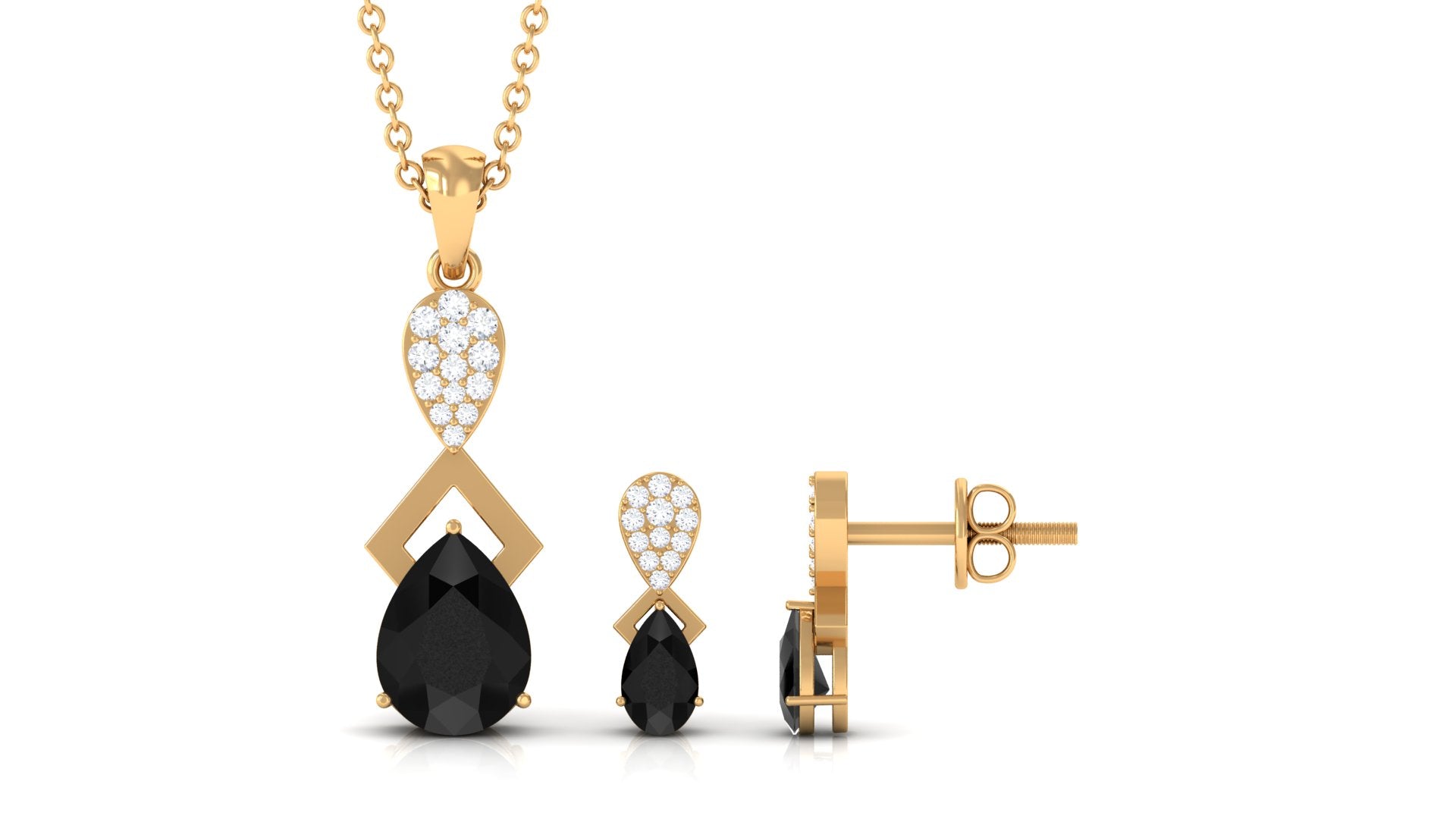 1.50 CT Designer Black Onyx Dangle jewelry Set with Diamond Black Onyx - ( AAA ) - Quality - Rosec Jewels