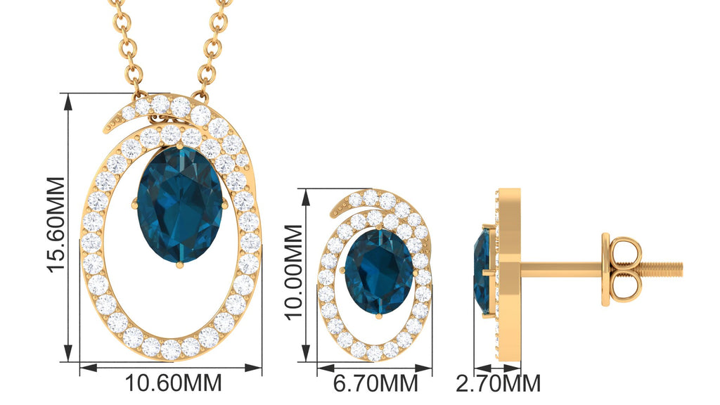 Oval London Blue Topaz and Diamond Contemporary Jewelry Set London Blue Topaz - ( AAA ) - Quality - Rosec Jewels