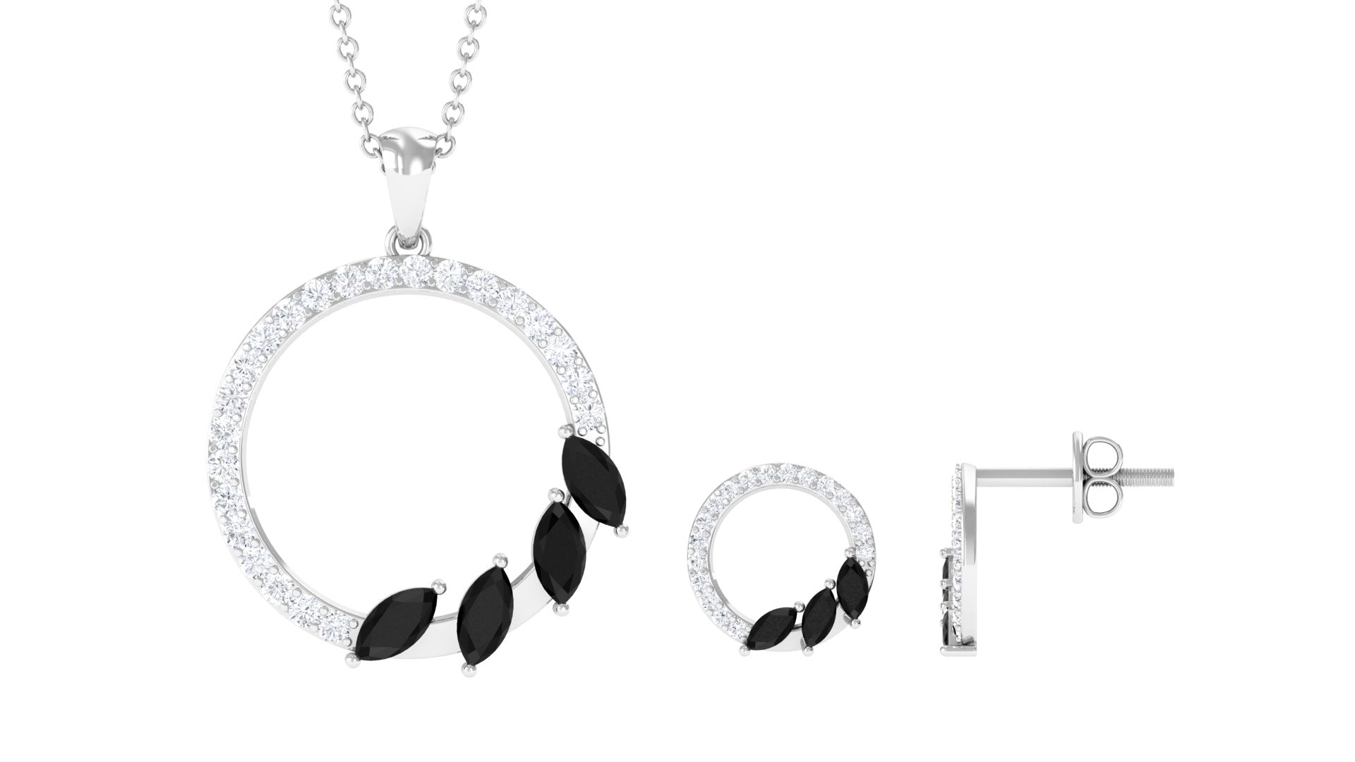 Marquise Cut Black Onyx and Diamond Eternity Jewelry Set Black Onyx - ( AAA ) - Quality - Rosec Jewels