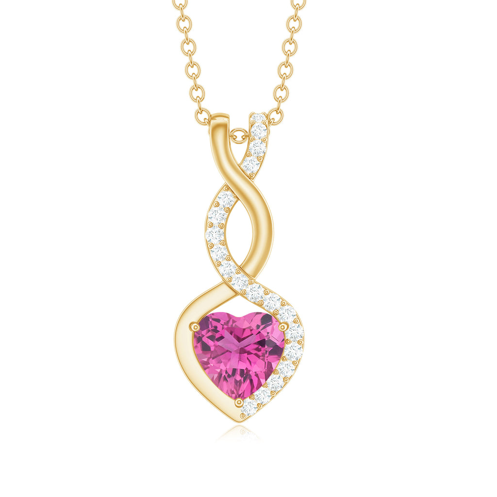 Heart Shape Pink Tourmaline and Diamond Infinity Dangle Pendant Pink Tourmaline - ( AAA ) - Quality - Rosec Jewels