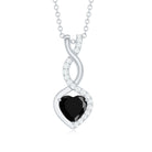 Real Black Onyx Infinity Heart Pendant with Diamond Black Onyx - ( AAA ) - Quality - Rosec Jewels