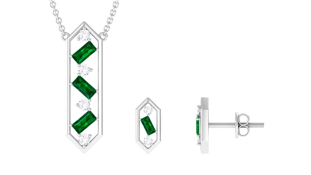 Contemporary Created Emerald and Diamond Dangle jewelry Set Lab Created Emerald - ( AAAA ) - Quality - Rosec Jewels