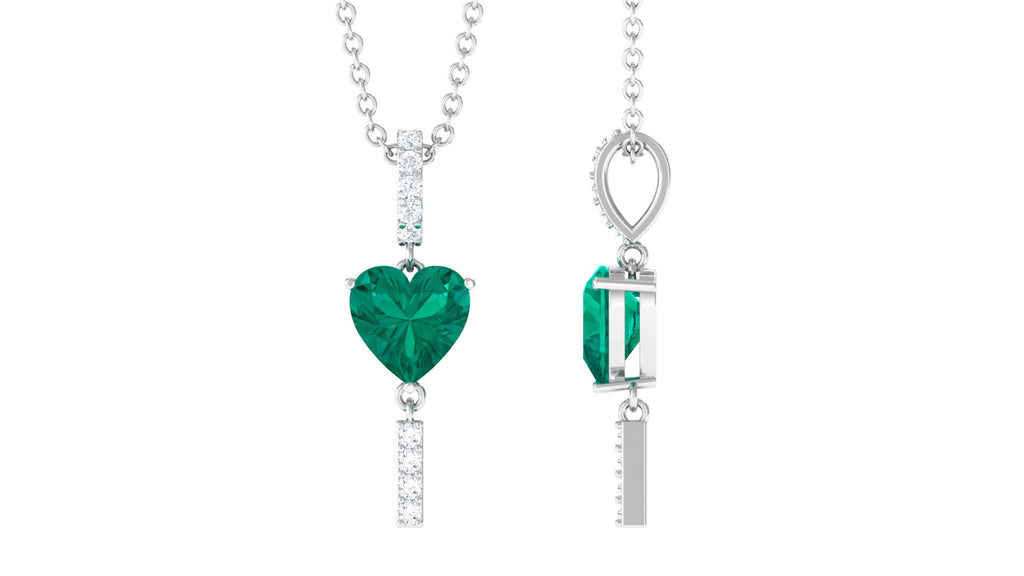 Heart Shape Emerald and Diamond Bar Dangle Pendant Emerald - ( AAA ) - Quality - Rosec Jewels