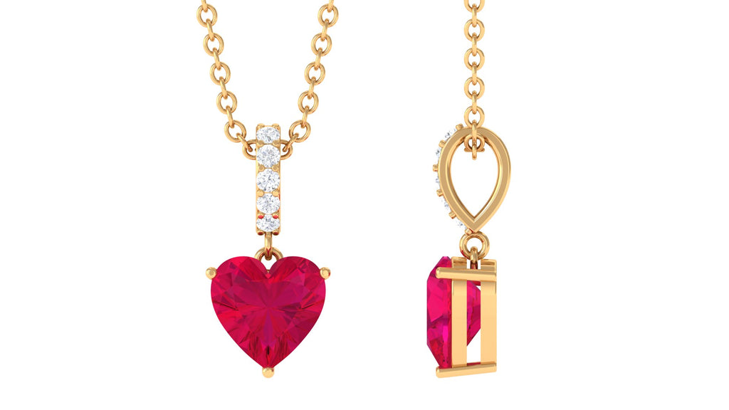 Heart Shape Ruby Solitaire Pendant with Diamond Accent Bail Ruby - ( AAA ) - Quality - Rosec Jewels