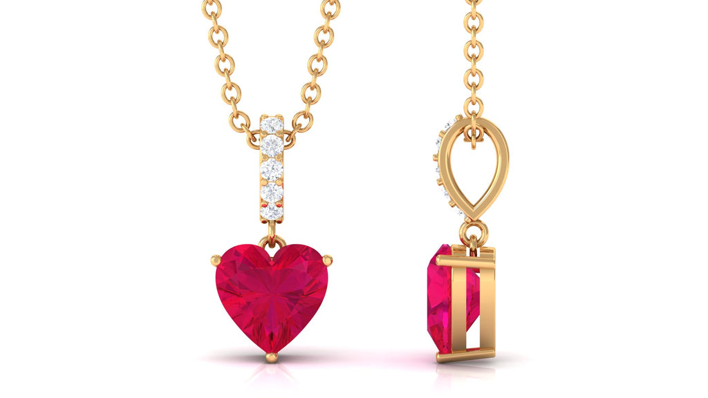 Heart Shape Ruby Solitaire Pendant with Diamond Accent Bail Ruby - ( AAA ) - Quality - Rosec Jewels