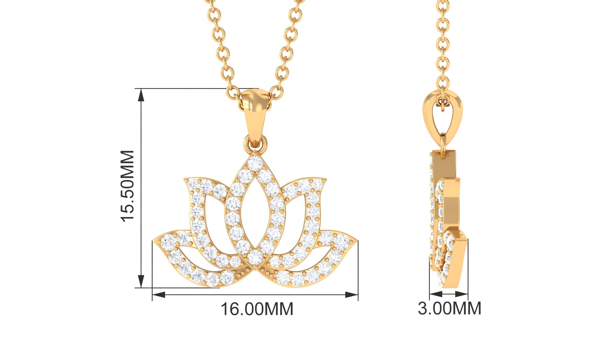 0.5 CT Diamond Lotus Floral Pendant Necklace in Pave Setting Diamond - ( HI-SI ) - Color and Clarity - Rosec Jewels