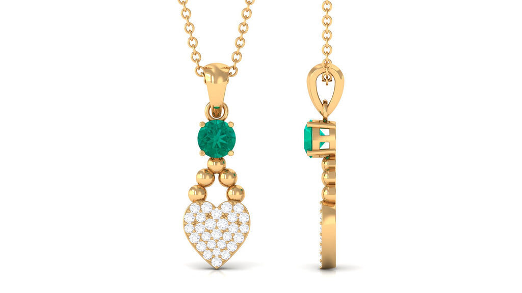 Round Shape Emerald and Diamond Heart Pendant Emerald - ( AAA ) - Quality - Rosec Jewels