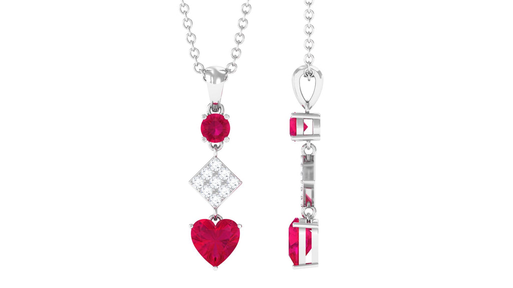 Round and Heart Shape Ruby Dangle Pendant with Diamond Ruby - ( AAA ) - Quality - Rosec Jewels