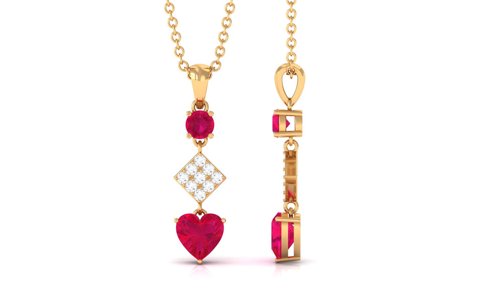 Round and Heart Shape Ruby Dangle Pendant with Diamond Ruby - ( AAA ) - Quality - Rosec Jewels