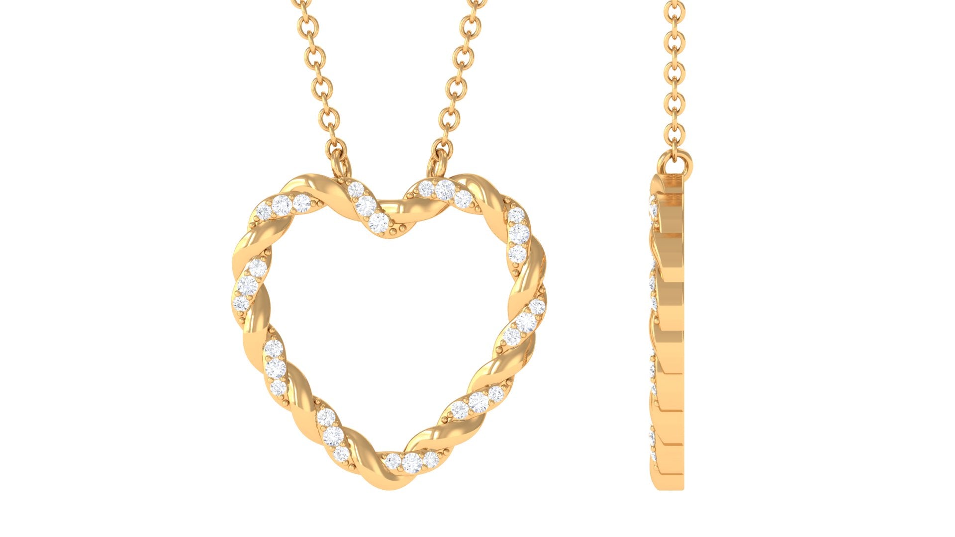 Diamond and Gold Twisted Open Heart Necklace Diamond - ( HI-SI ) - Color and Clarity - Rosec Jewels