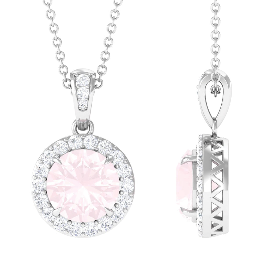 Minimal Rose Quartz and Diamond Pendant Rose Quartz - ( AAA ) - Quality - Rosec Jewels