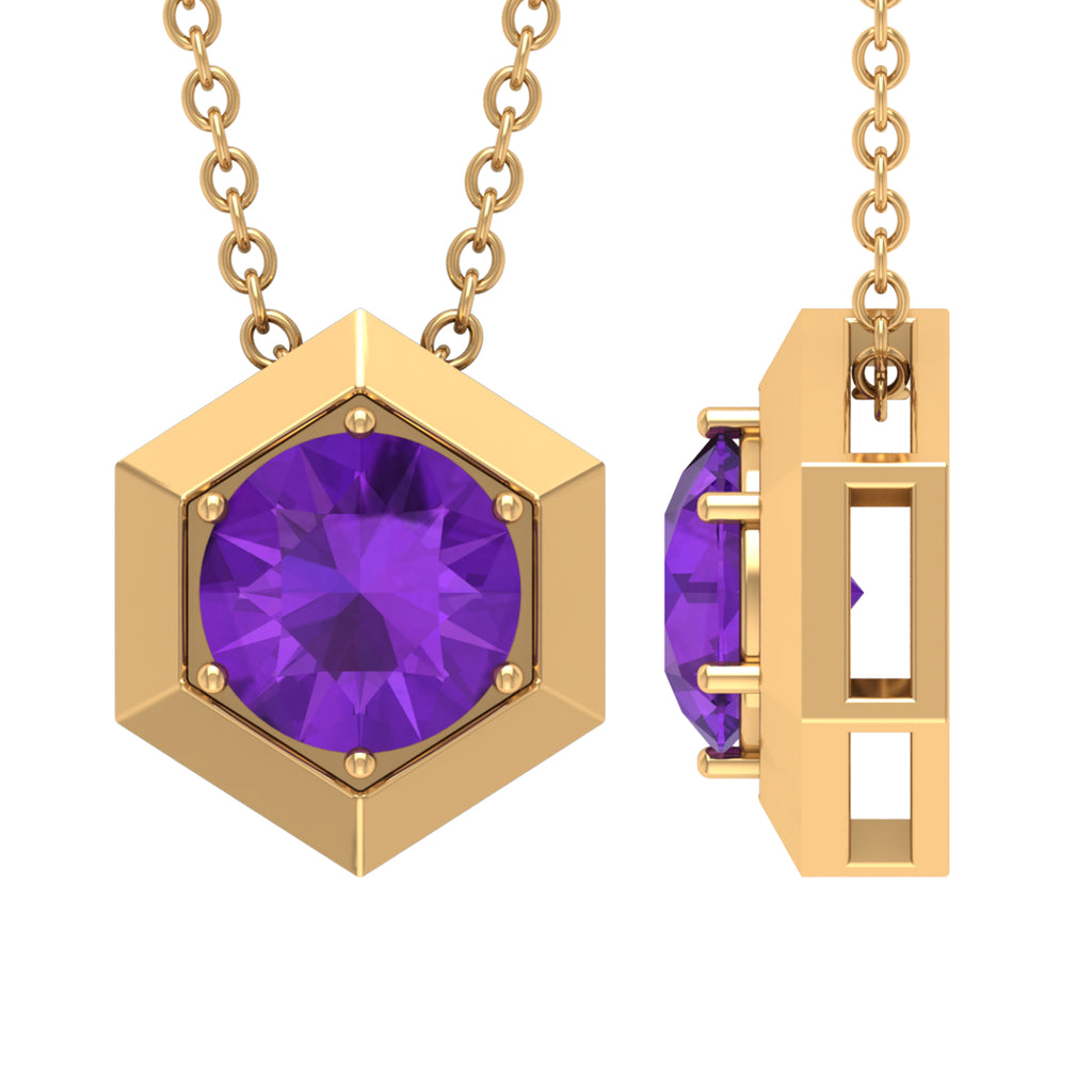 Solitaire Amethyst Hexagon Pendant Necklace Amethyst - ( AAA ) - Quality - Rosec Jewels