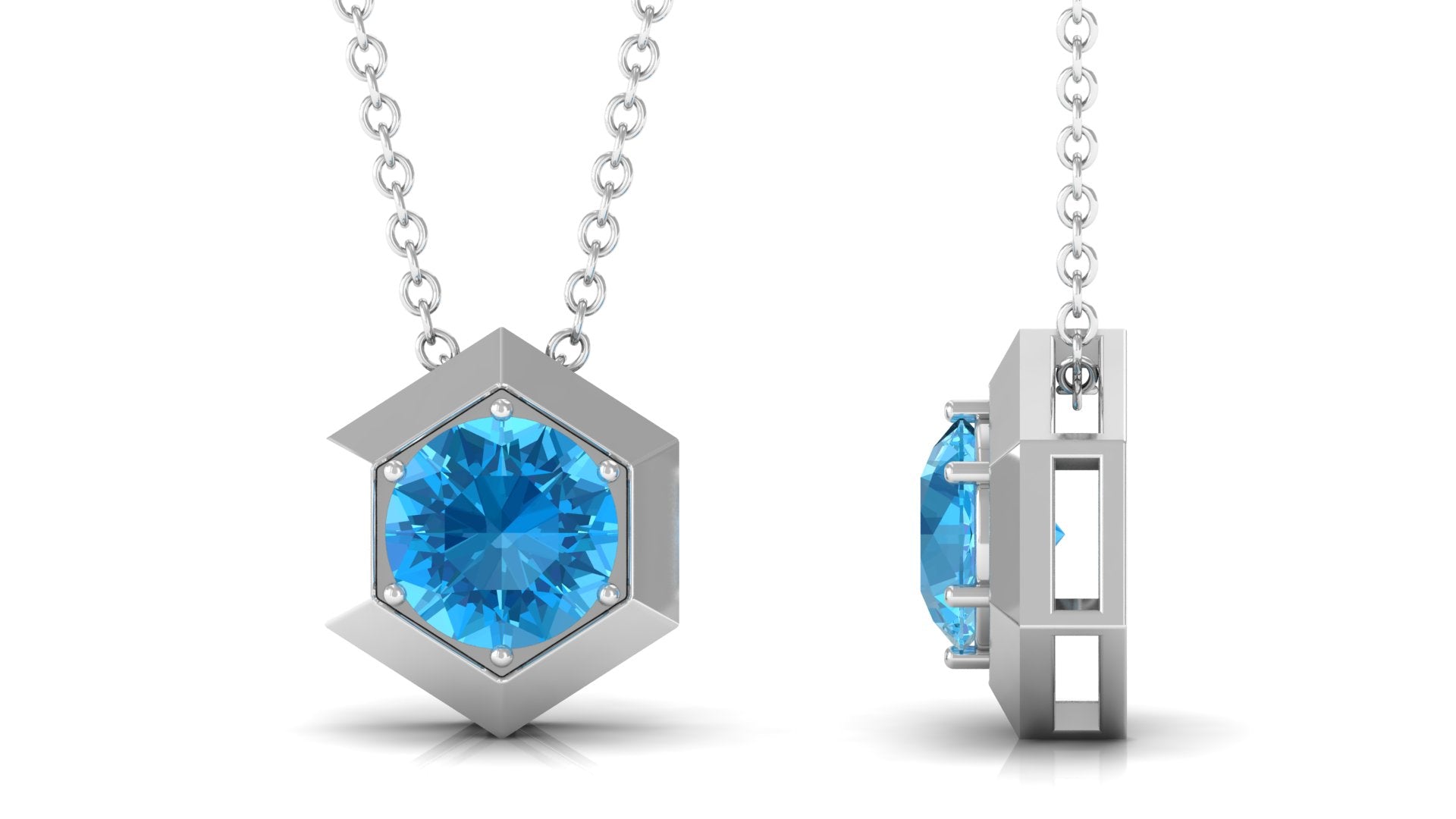 1 CT Swiss Blue Topaz Solitaire Hexagon Pendant Necklace Swiss Blue Topaz - ( AAA ) - Quality - Rosec Jewels
