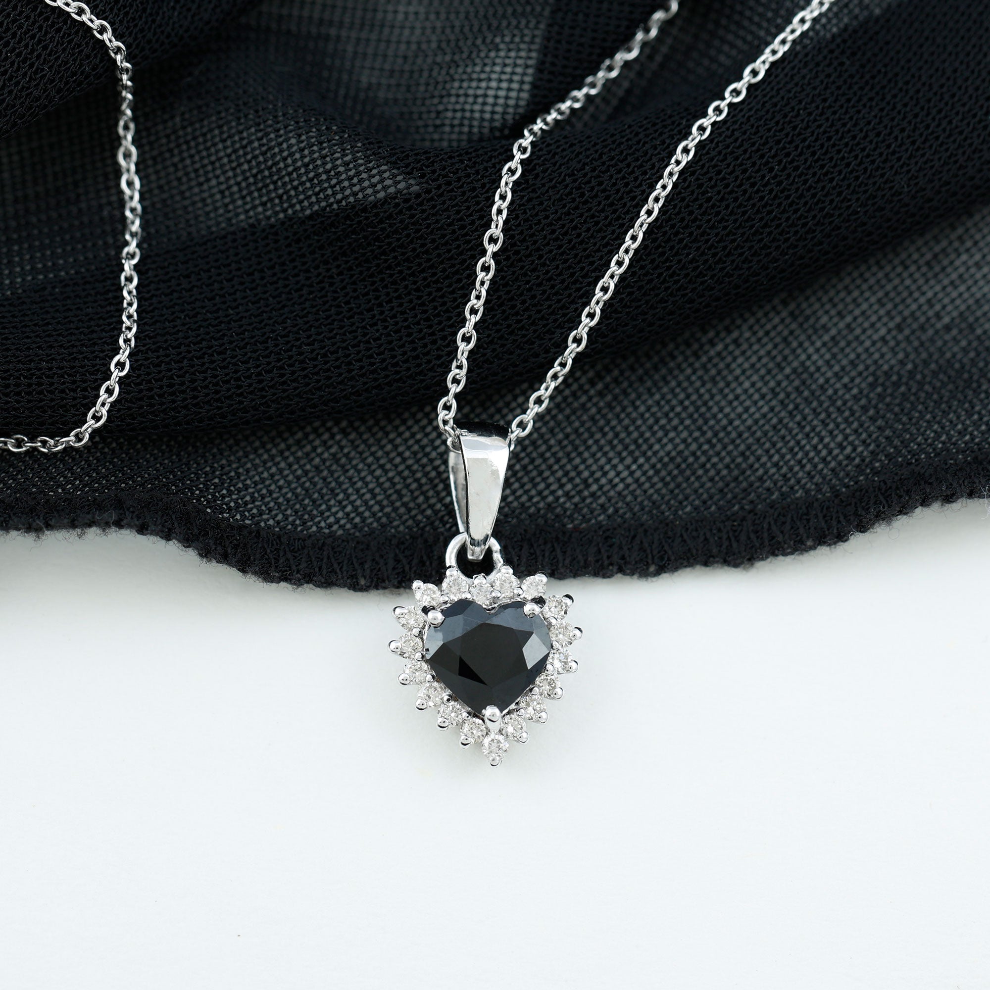 Heart Shape Black Spinel Solitaire Pendant with Moissanite Halo Black Spinel - ( AAA ) - Quality - Rosec Jewels