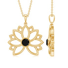 Lotus Flower Pendant with Bezel Set Black Onyx Solitaire Black Onyx - ( AAA ) - Quality - Rosec Jewels