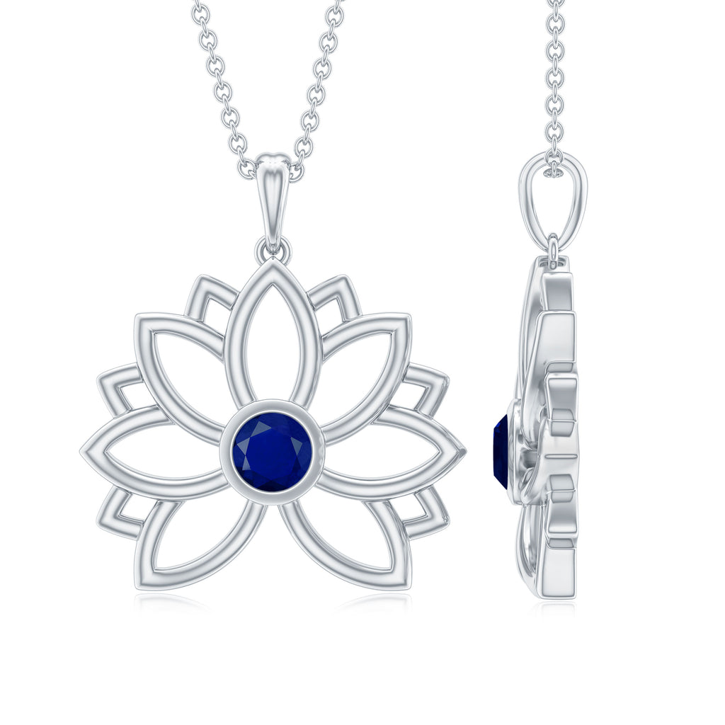 Lotus Flower Necklace with Blue Sapphire Blue Sapphire - ( AAA ) - Quality - Rosec Jewels