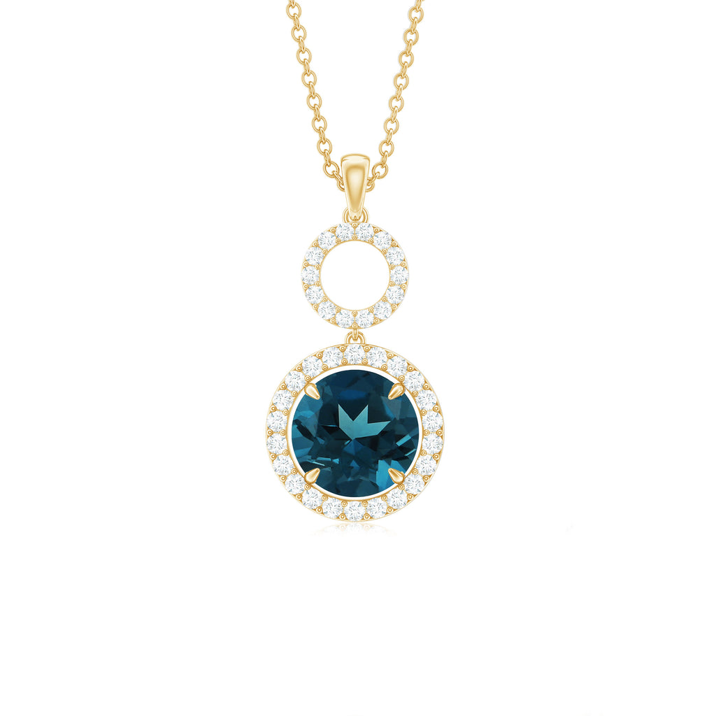 London Blue Topaz and Diamond Halo Dangle Pendant London Blue Topaz - ( AAA ) - Quality - Rosec Jewels
