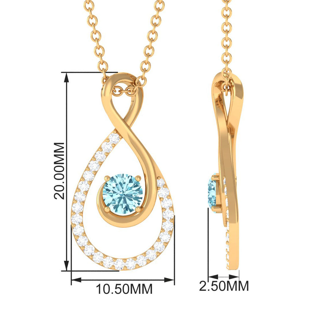 Aquamarine and Diamond Teardrop Pendant Necklace Aquamarine - ( AAA ) - Quality - Rosec Jewels