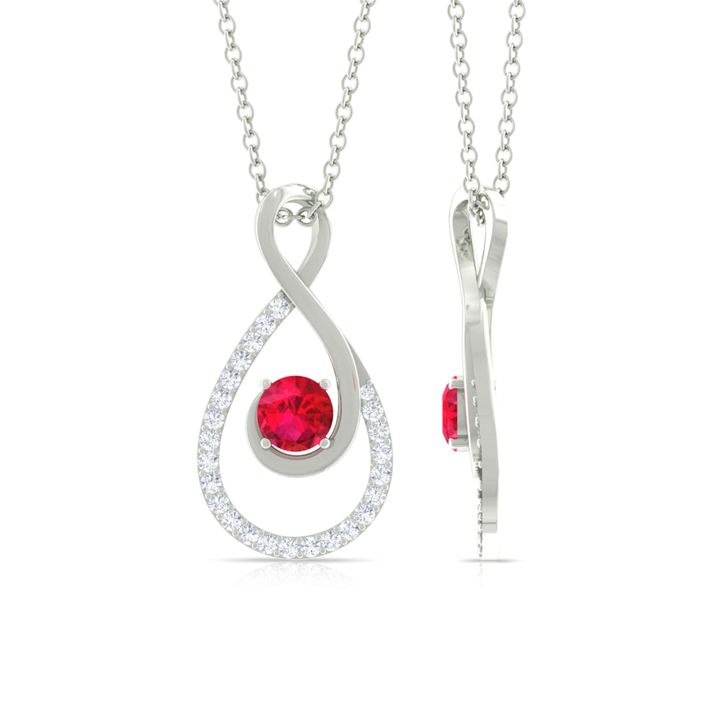 Ruby and Diamond Teardrop Pendant Necklace Ruby - ( AAA ) - Quality - Rosec Jewels
