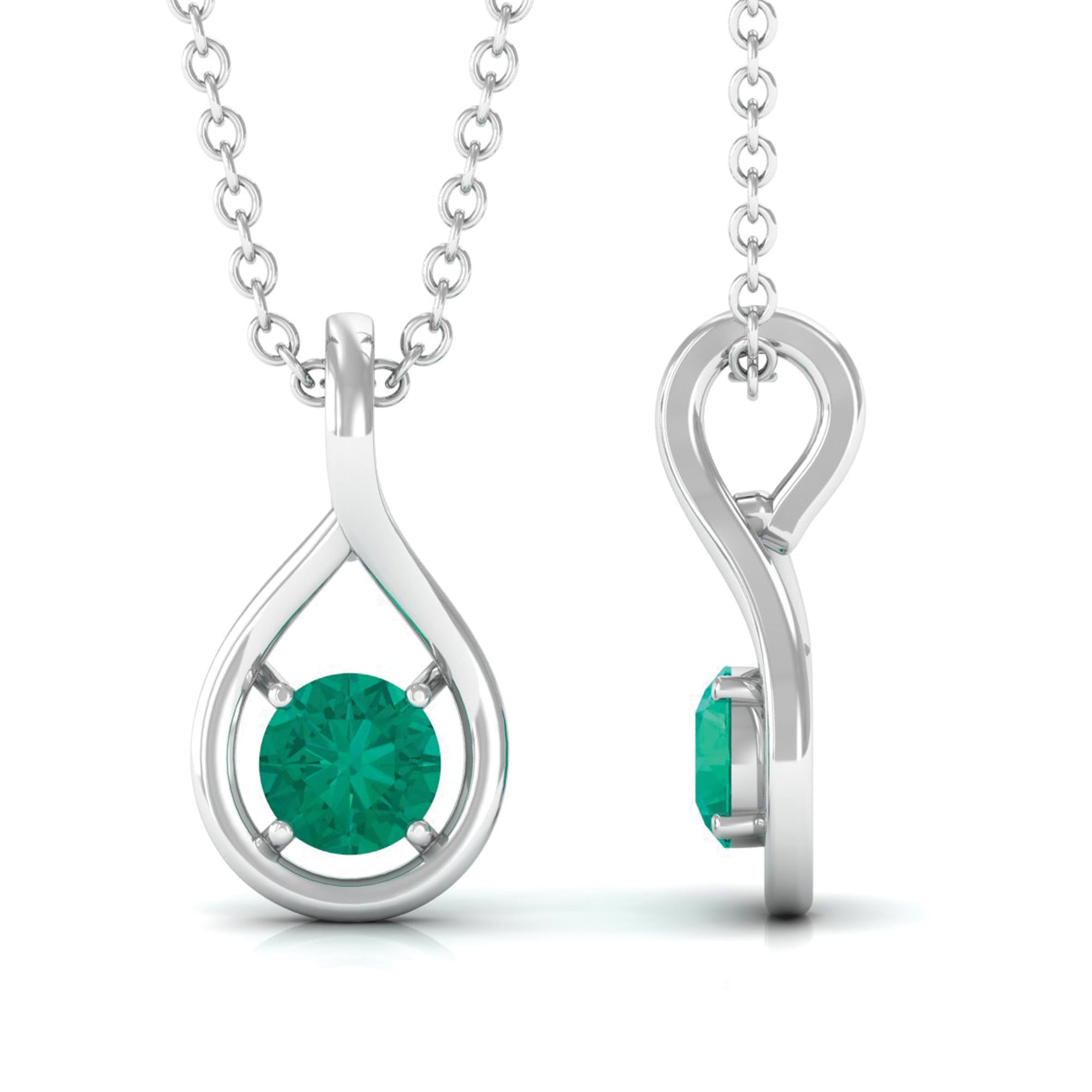 4 MM Round Cut Emerald Solitaire Gold Teardrop Pendant Emerald - ( AAA ) - Quality - Rosec Jewels