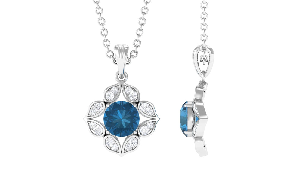Antiquitätenstil Natural London Blue Blue Topaz Brautanhänger mit Moissanit