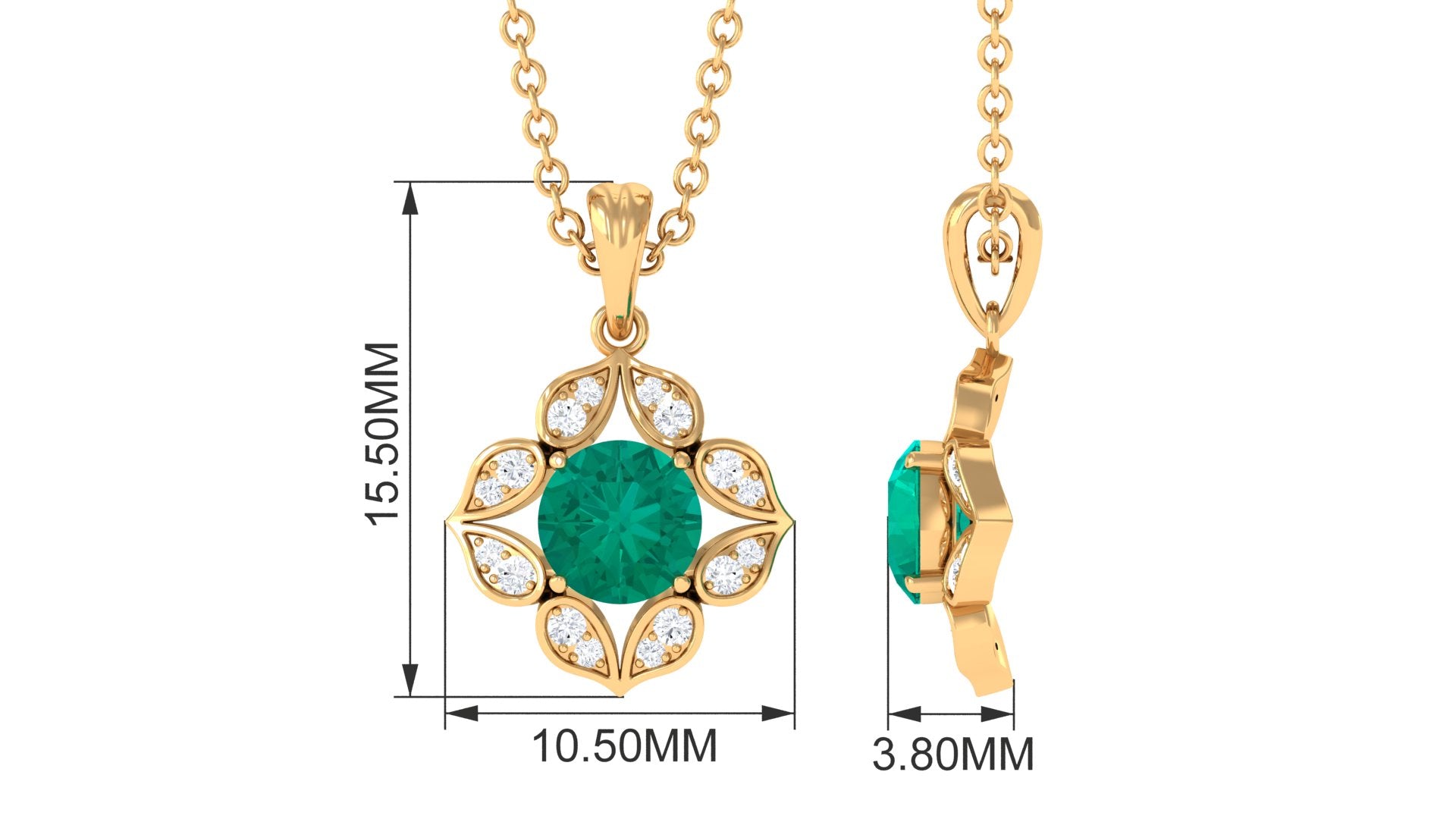 Real Emerald and Diamond Bridal Pendant Necklace Emerald - ( AAA ) - Quality - Rosec Jewels