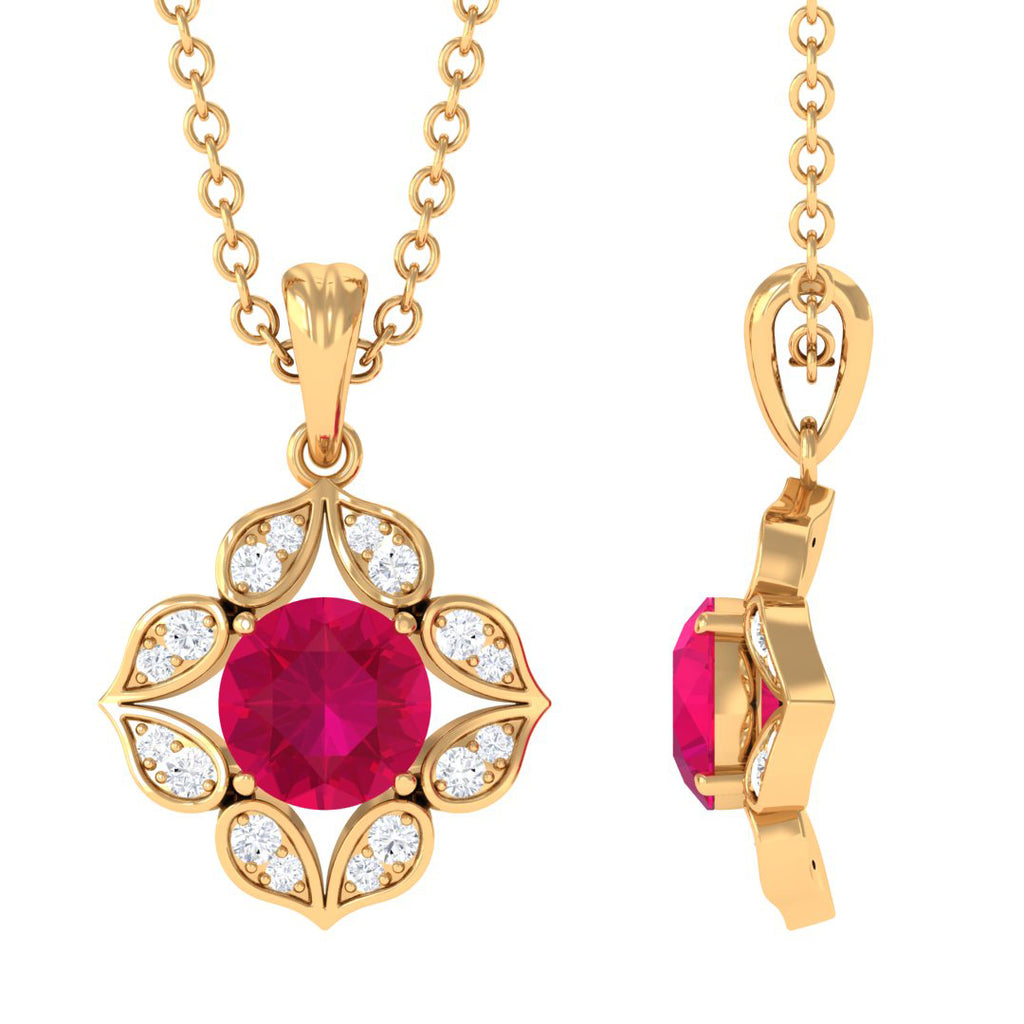 Antique Style Natural Ruby Bridal Pendant with Diamond Ruby - ( AAA ) - Quality - Rosec Jewels