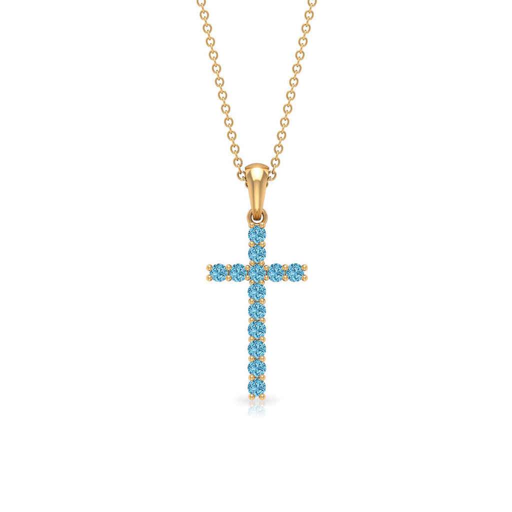 Cross Pendant Necklace For Women with 2 MM Aquamarine Aquamarine - ( AAA ) - Quality - Rosec Jewels