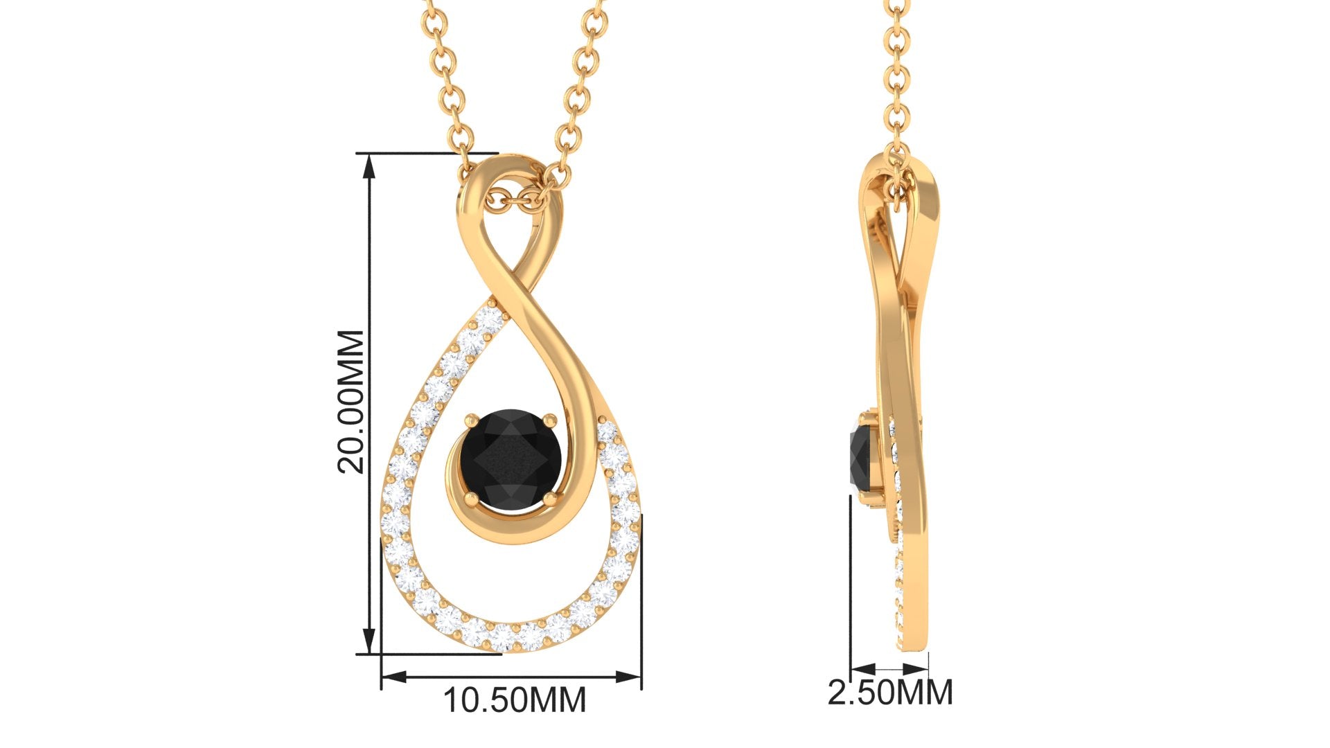 Real Black Onyx Infinity Pendant Necklace with Diamond Black Onyx - ( AAA ) - Quality - Rosec Jewels