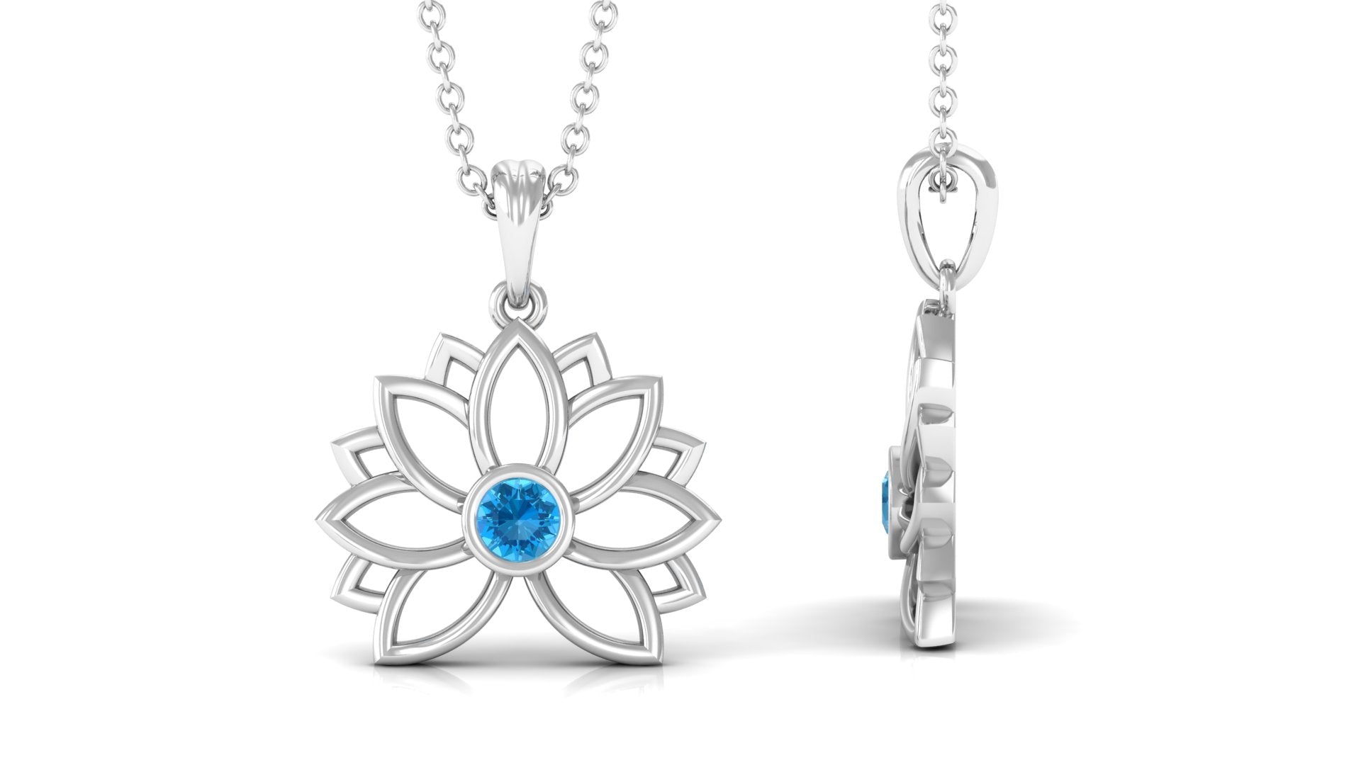3 MM Solitaire Swiss Blue Topaz Lotus Flower Necklace For Women Swiss Blue Topaz - ( AAA ) - Quality - Rosec Jewels