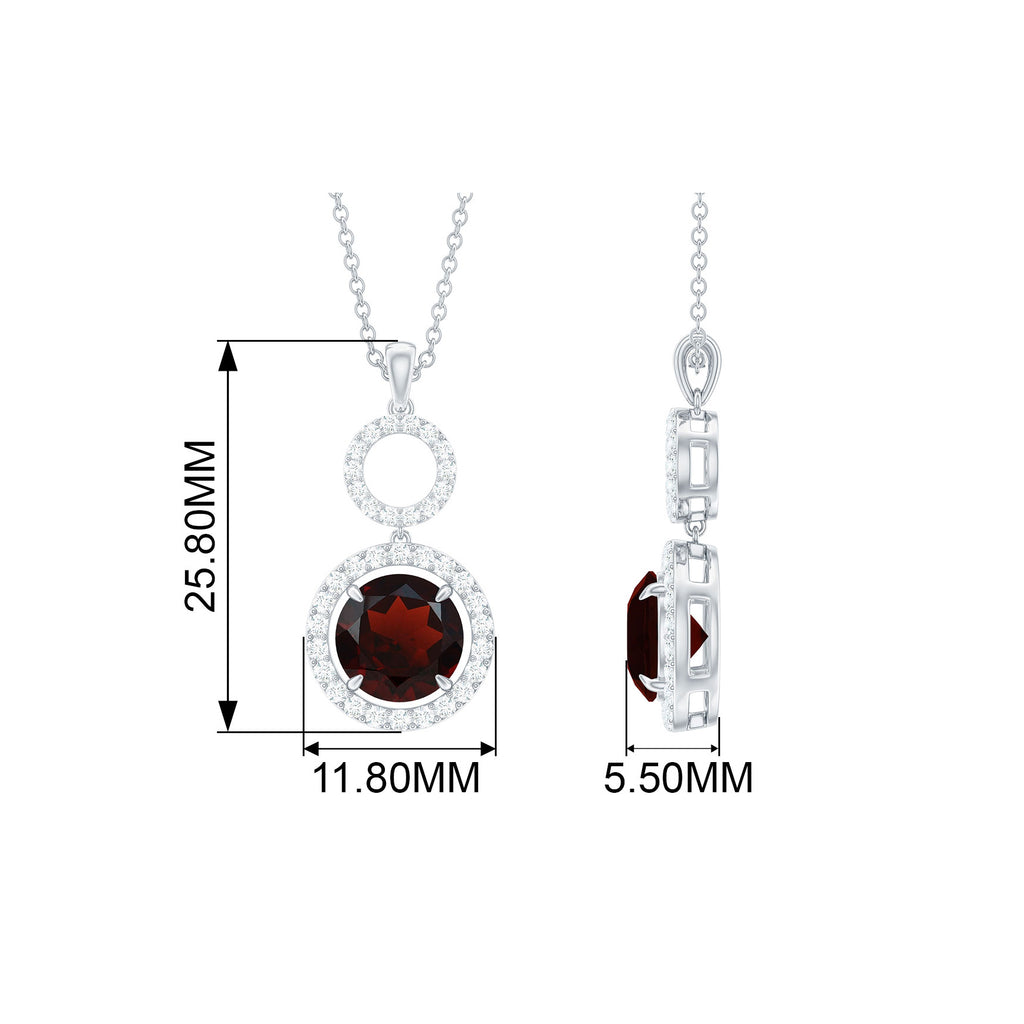 3 CT Round Garnet Dangle Pendant with Diamond Halo Garnet - ( AAA ) - Quality - Rosec Jewels