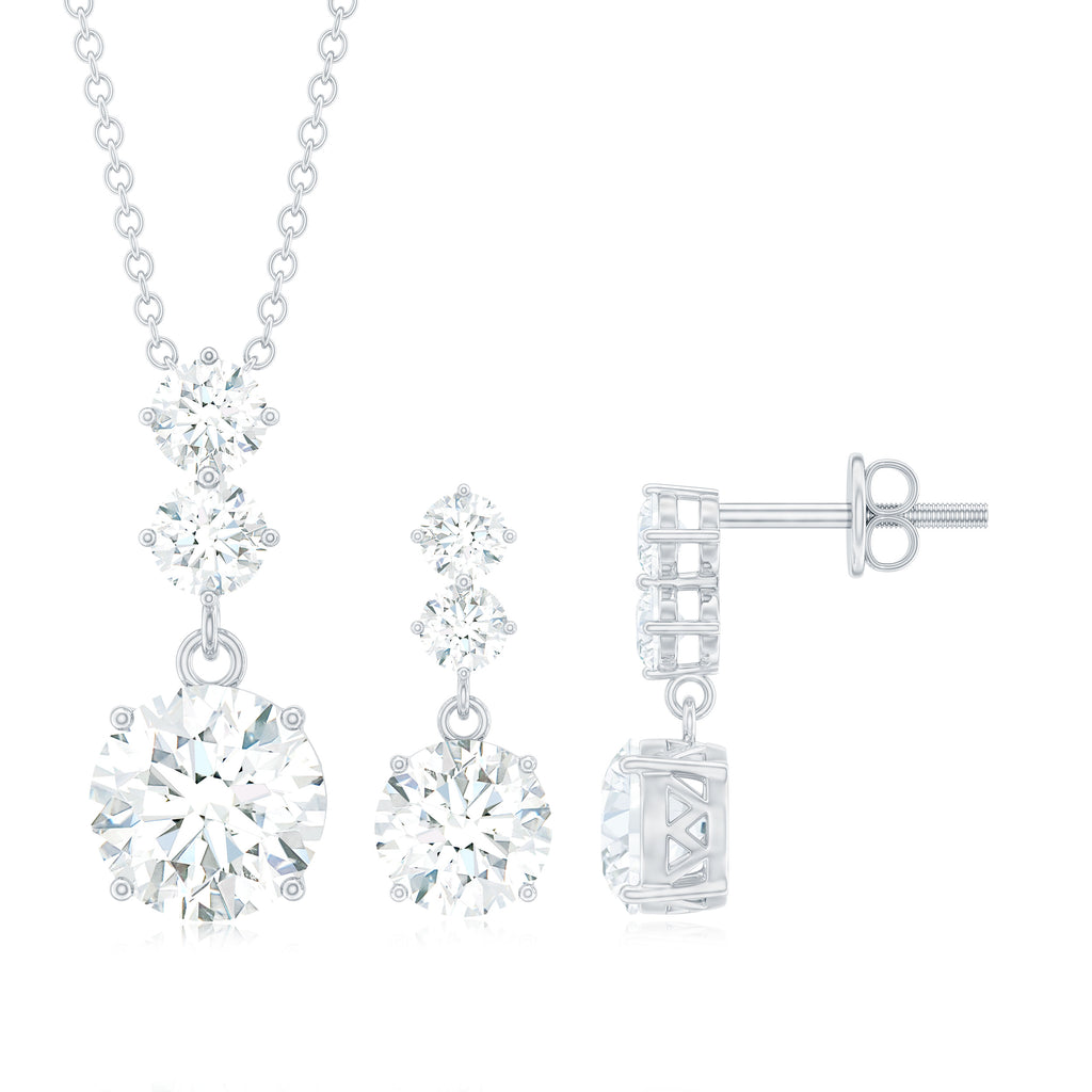 5.25 CT Moissanite 3 Stone Drop Dangle Earring and Necklace Set Moissanite - ( D-VS1 ) - Color and Clarity - Rosec Jewels