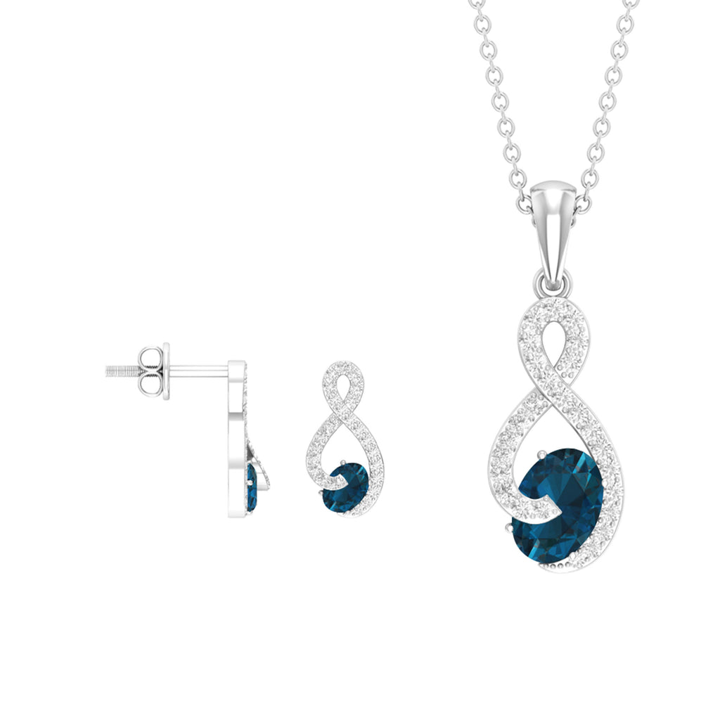 2 CT Oval Cut London Blue Topaz Solitaire Infinity jewelry Set with Diamond stones London Blue Topaz - ( AAA ) - Quality - Rosec Jewels