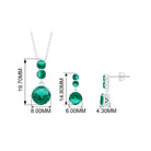 Lab-Created Emerald Three Stone Dangle Jewelry Set Lab Created Emerald - ( AAAA ) - Quality - Rosec Jewels