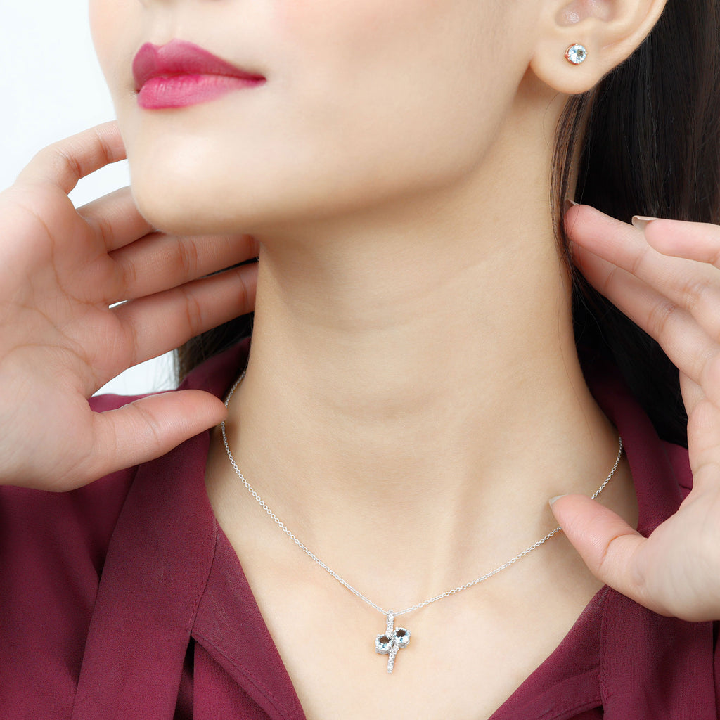 5 MM Aquamarine Minimal Jewelry Set with Diamond Accent Aquamarine - ( AAA ) - Quality - Rosec Jewels