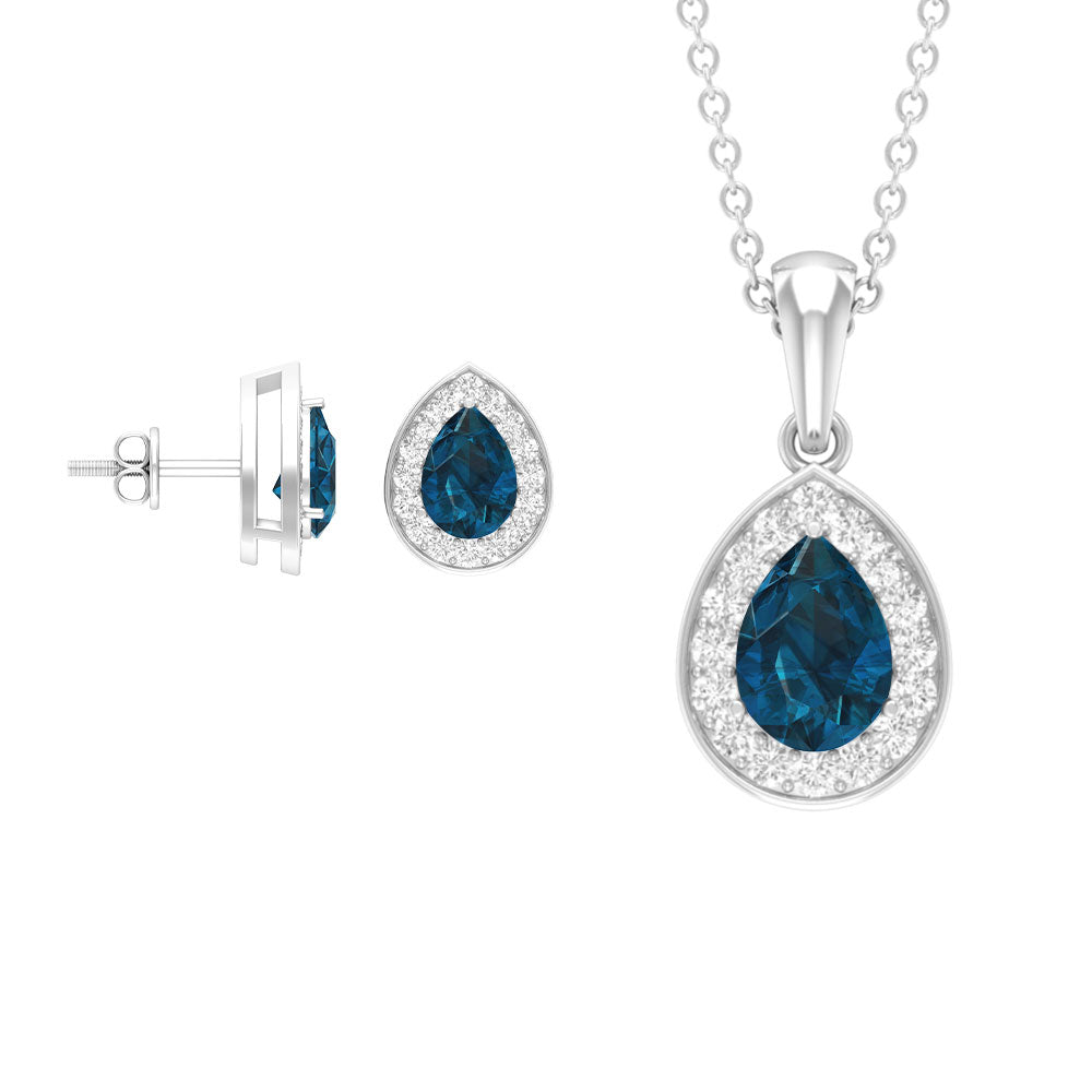 Pear Cut London Blue Topaz and Diamond Classic jewelry Set London Blue Topaz - ( AAA ) - Quality - Rosec Jewels
