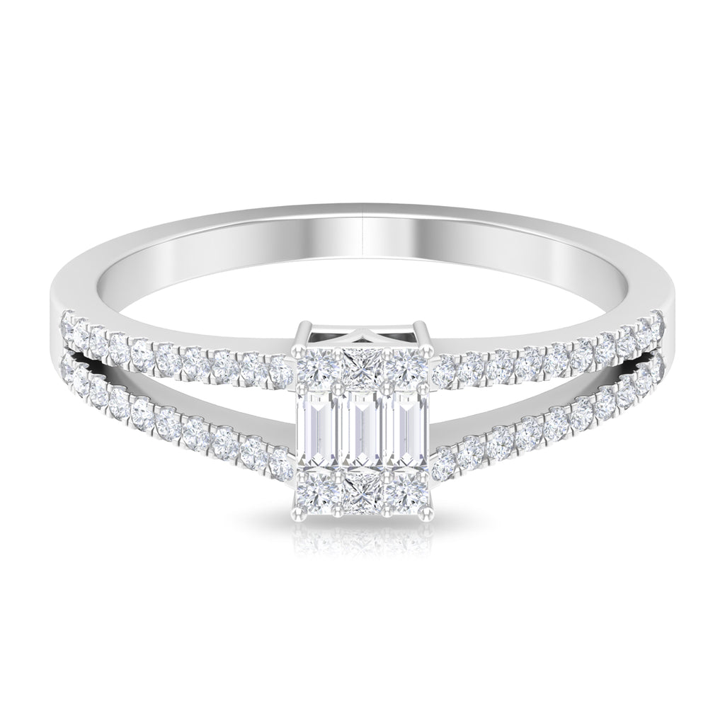 Split Shank Diamond Engagement Ring in Illusion Setting Diamond - ( HI-SI ) - Color and Clarity - Rosec Jewels