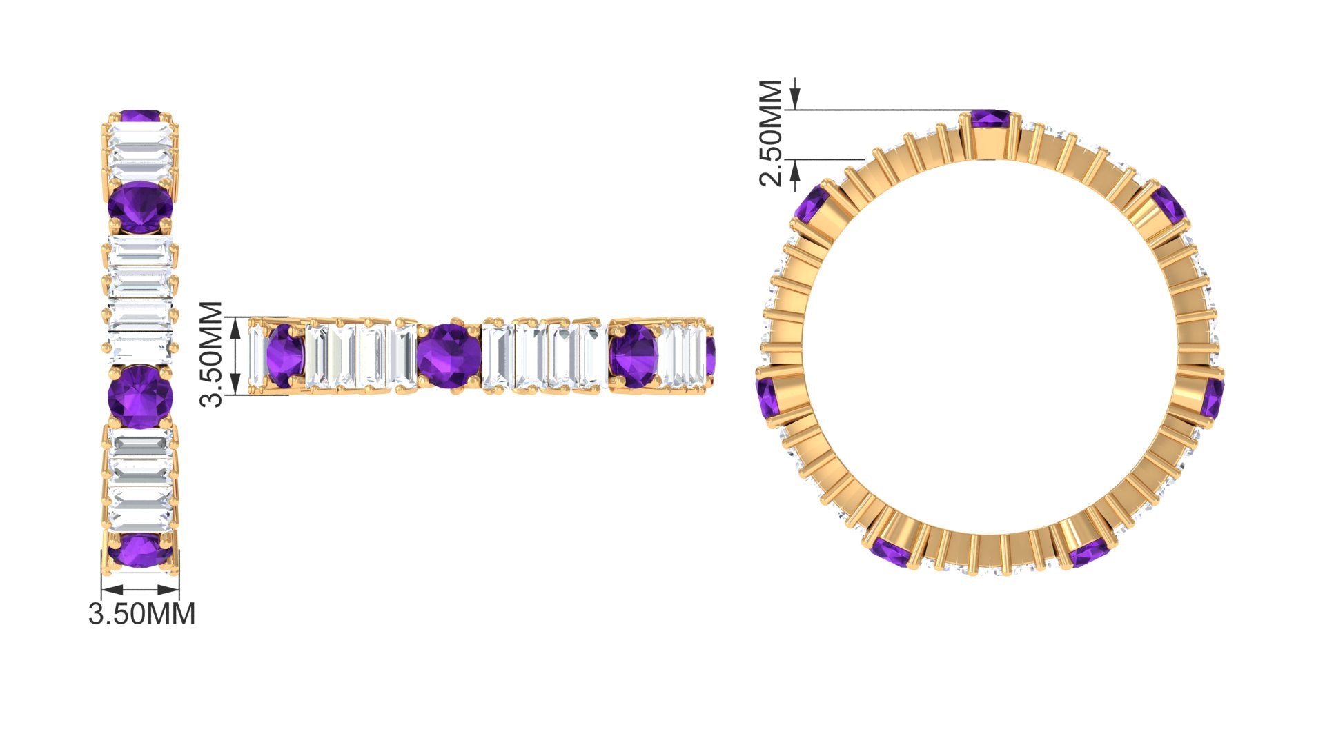 Baguette Cut Moissanite and Round Amethyst Eternity Ring in Prong Setting Amethyst - ( AAA ) - Quality - Rosec Jewels