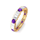 Baguette Cut Moissanite and Round Amethyst Eternity Ring in Prong Setting Amethyst - ( AAA ) - Quality - Rosec Jewels