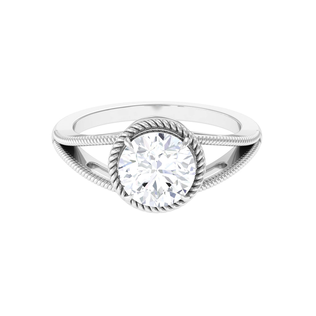 2 CT Round Cut Moissanite Solitaire Engagement Ring with Split Shank Moissanite - ( D-VS1 ) - Color and Clarity - Rosec Jewels